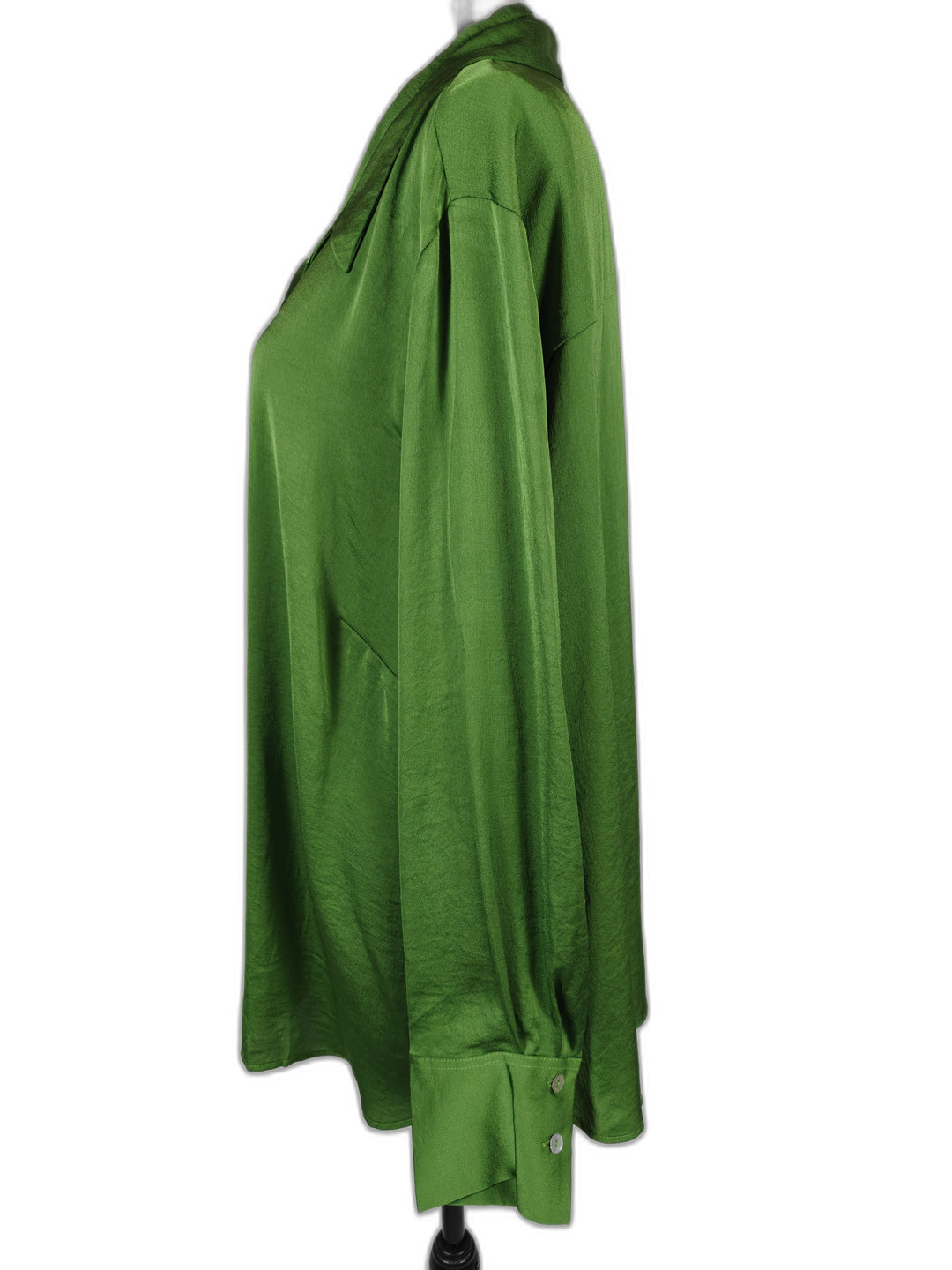 Womens Unbranded Button Down Blouse Kelly Green Satin Long Sleeve Size Unknown