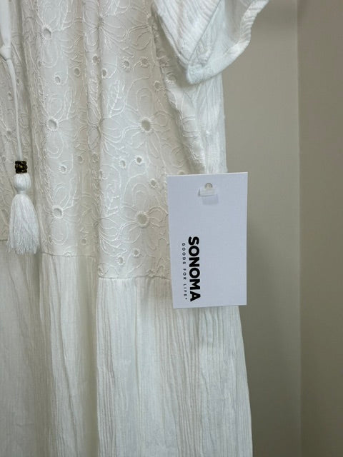Sonoma White Eyelet Tiered Maxi Dress Tassels NWT Sz0X /(12-14)