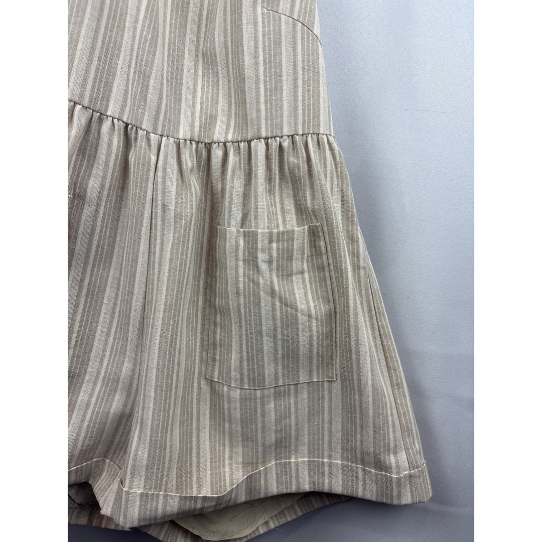 Women’s Mable Small Cream &amp; Tan Halter Romper with Pockets &amp; Back Tie
