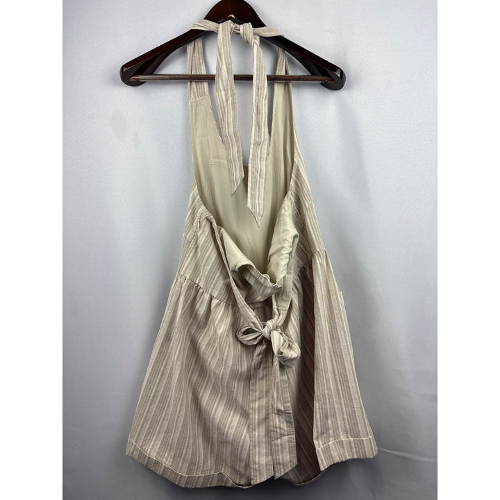 Women’s Mable Small Cream &amp; Tan Halter Romper with Pockets &amp; Back Tie