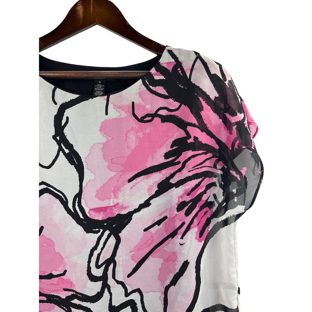 Women’s Style&Co. Medium Pink, White, & Black Floral Blouse