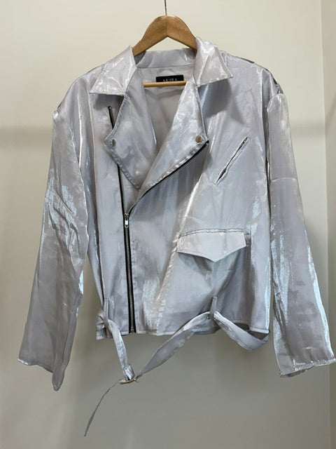 AKIRA Sheer Silver Moto Jacket - Women&