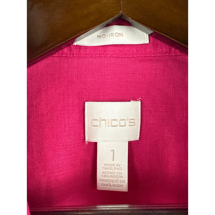 Women’s Chico’s Size 1 100% Linen Hot Pink Button Uo Blouse