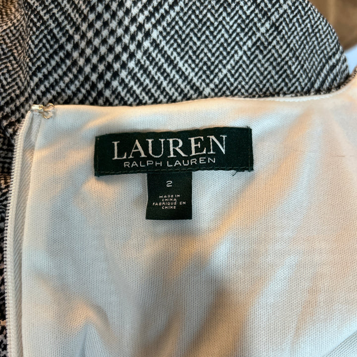 Lauren Ralph Lauren Houndstooth Print Dress Size 2 Black Old Money Academia Quiet Luxury Boatneck