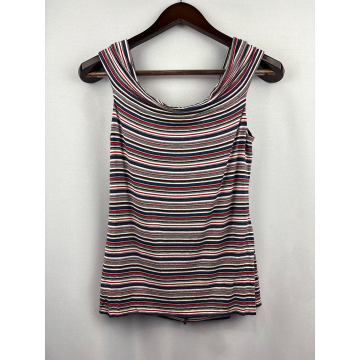 Women’s Bailey/44 Large Off the Shoulder Red, White, Blue, & Black Striped Shirt