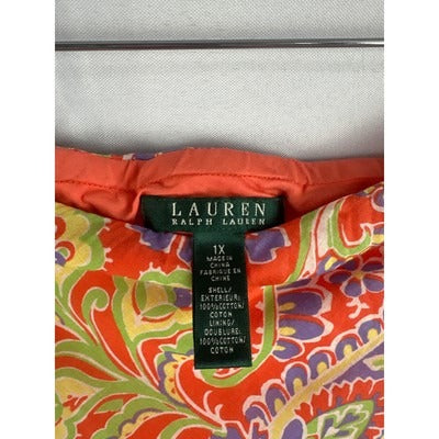 Lauren Ralph Lauren Womens Paisley Tiered Long Skirt 1X Multicolor Cotton