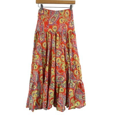Lauren Ralph Lauren Womens Paisley Tiered Long Skirt 1X Multicolor Cotton