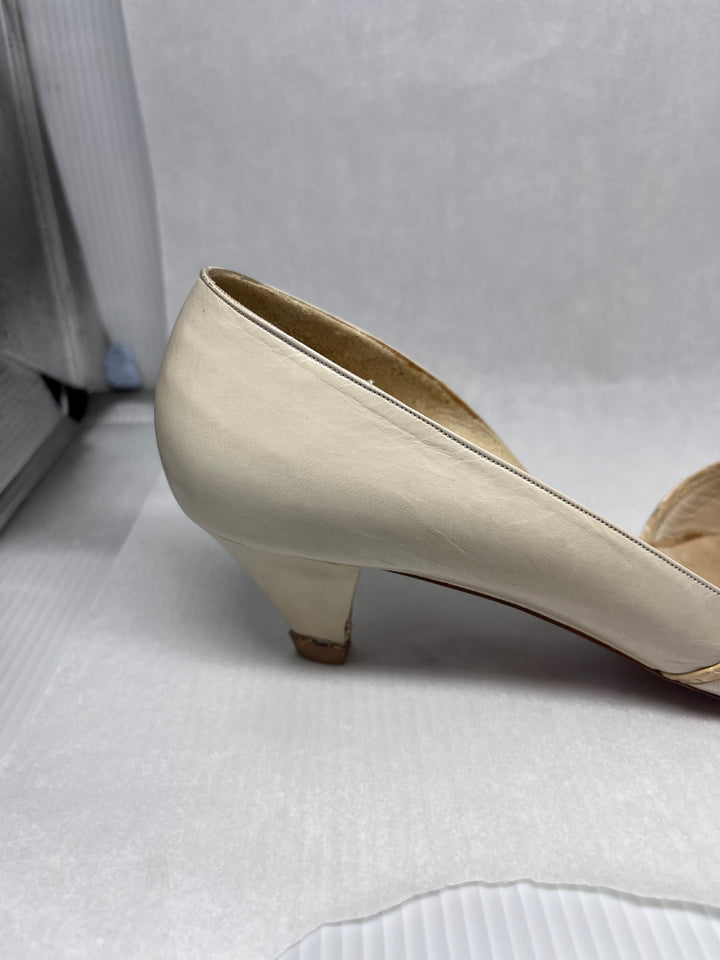 Roberto Nogueron Open Toe Cream Leather Heels Vintage Size 7