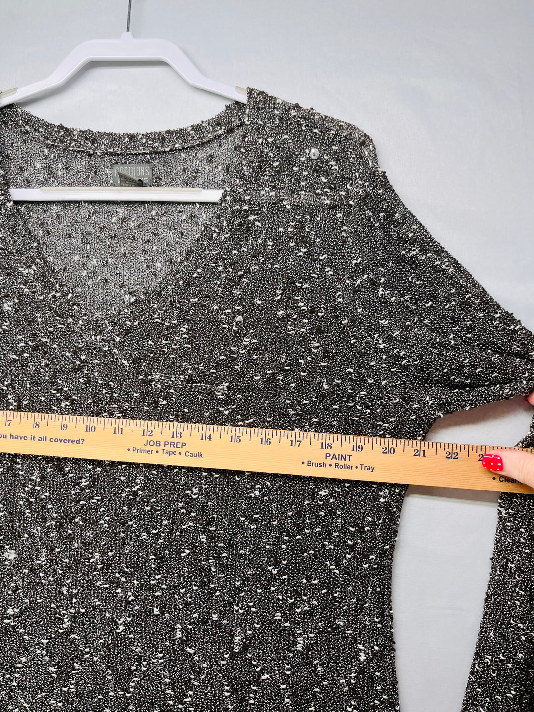 Chico’s Women’s Metallic V-Neck Sweater Shimmer Knit Pullover Dressy Top