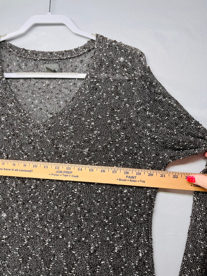 Chico’s Women’s Metallic V-Neck Sweater Shimmer Knit Pullover Dressy Top