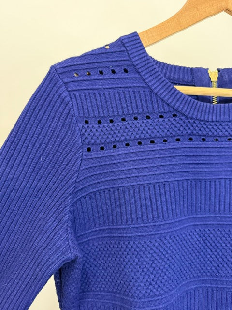 Eliza J Navy Textured Knit Fit and Flare Sweater Dress SzL