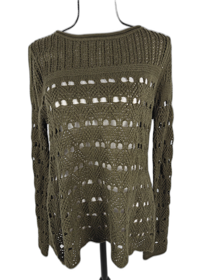 Women’s Cupio Open Knit Crochet Sweater Olive Green Size M/M