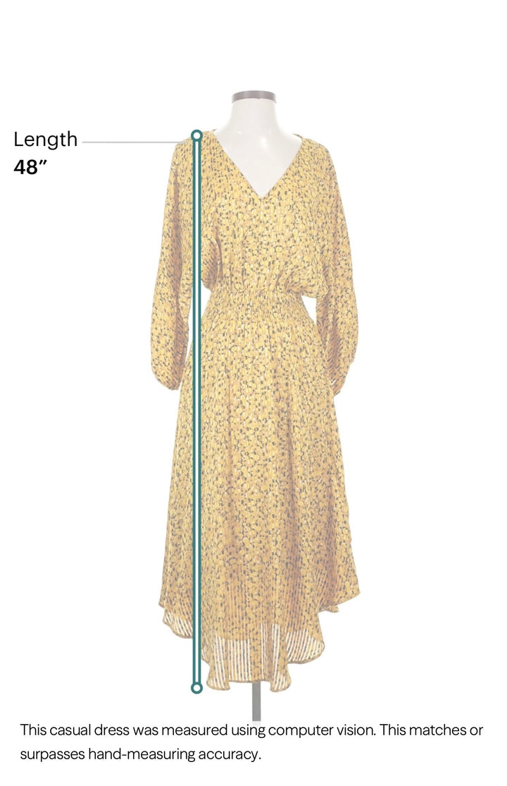 Anthropologie Yellow Floral Springtime Boho Party V-neck long Dress Size S