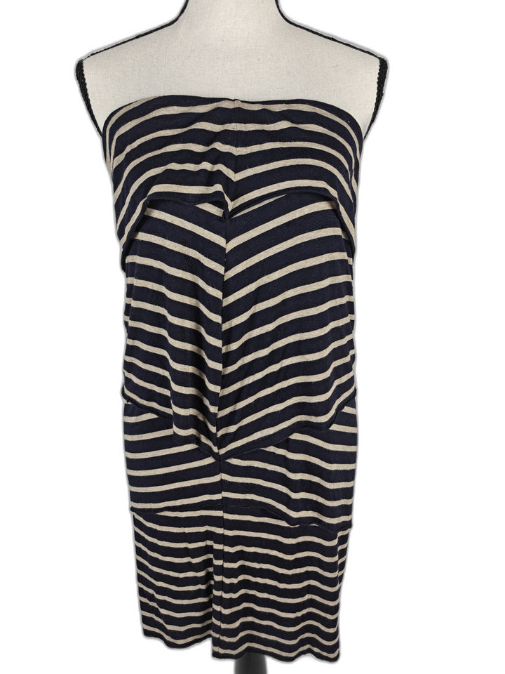 Women’s Bailey 44 Strapless Dress Navy Beige Striped Size M
