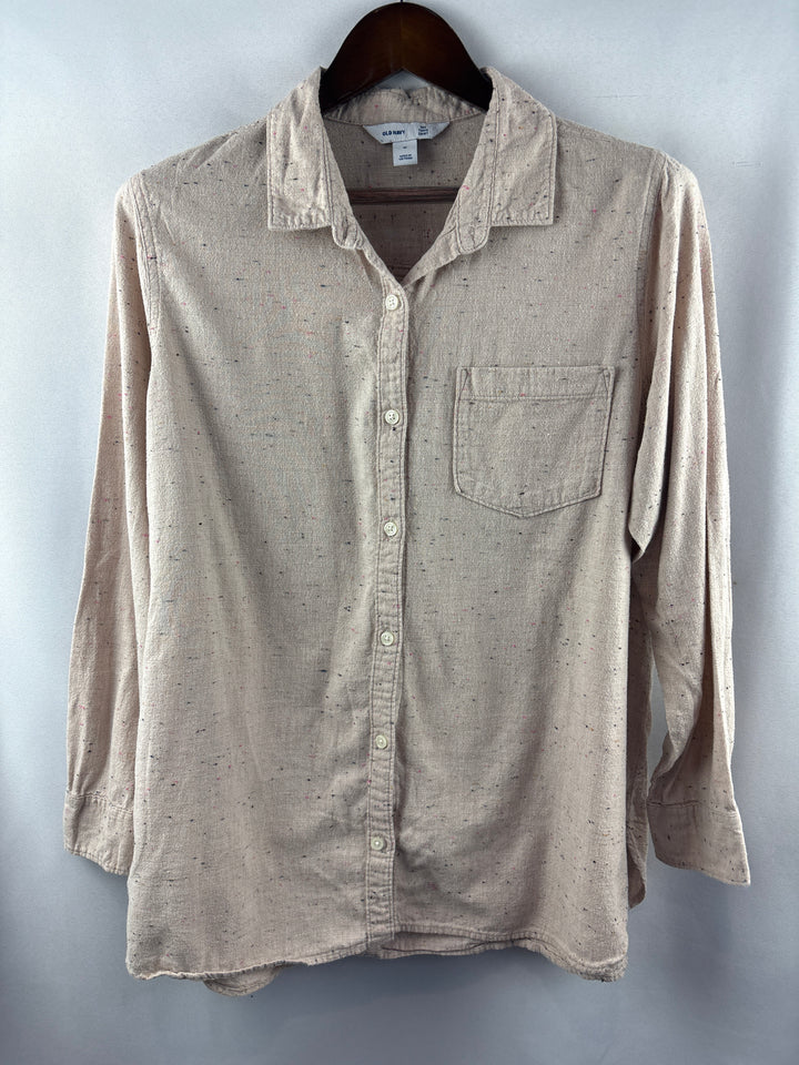 Women’s Old Navy XL Beige Button Up w/ Multicolored Details
