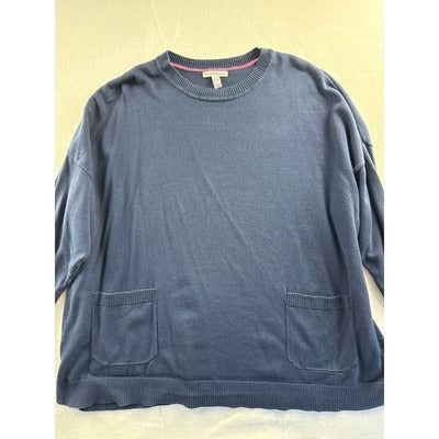 Isaac Mizrahi Live! Womens Navy Blue 3XL Cotton Viscose Blend Pullover Sweater With Pockets