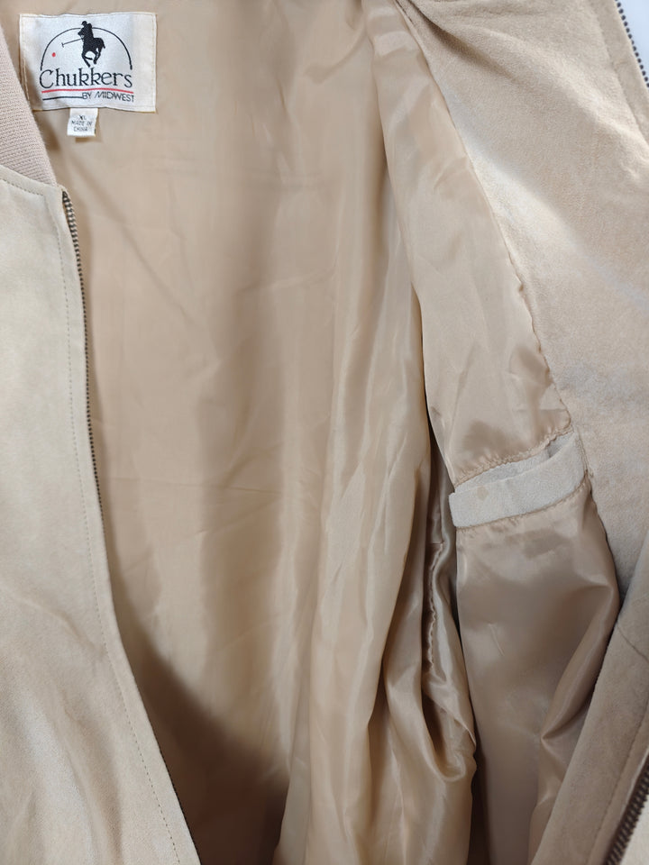 Mens Chukkers By Midwest Suede Leather Bomber Jacket Beige Size XL