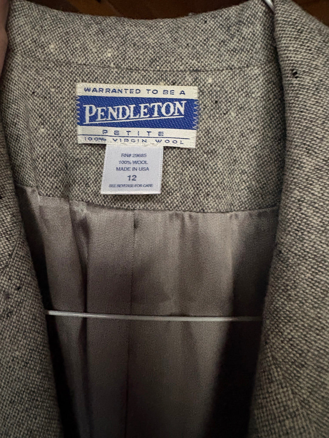 Vintage Pendleton Gray Wool Blazer Jacket Womens Size 12P Made in USA