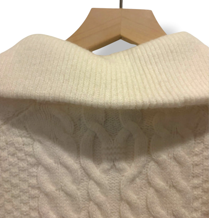 Petal &amp; Pup Cream Cable Knit Quarter Zip Sweater Size M Ski Chalet Après Ski
