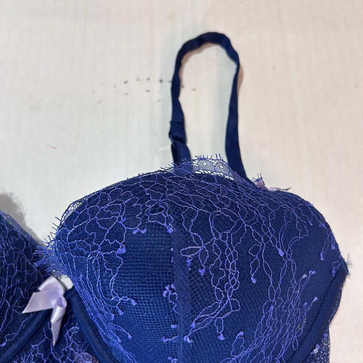 Womens Victoria Secret Navy Blue Floral Lace Corset Bustier