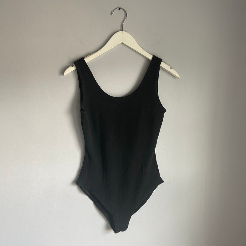 Vintage Bodywear Bi Energie Bodysuit Black ribbed size L Minimalist 90s 80s