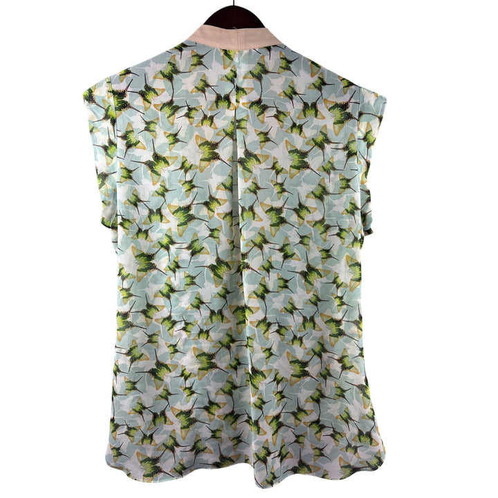 Women’s Cabi XL Light Teal w/ Green Butterflied Patterned Sleeveless Blouse