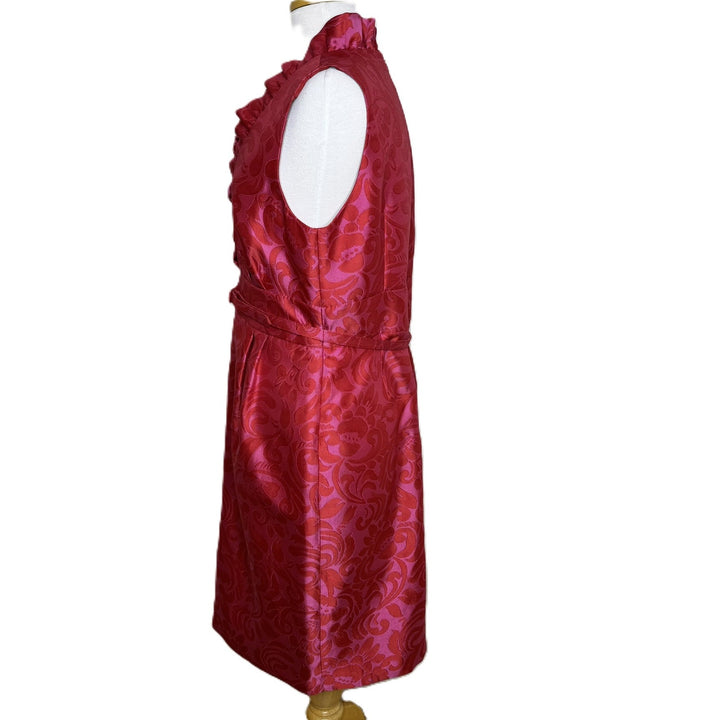 Eliza J Pink & Red Brocade Ruffled Sheath Dress w/ Belt, Party Dress, Size 12