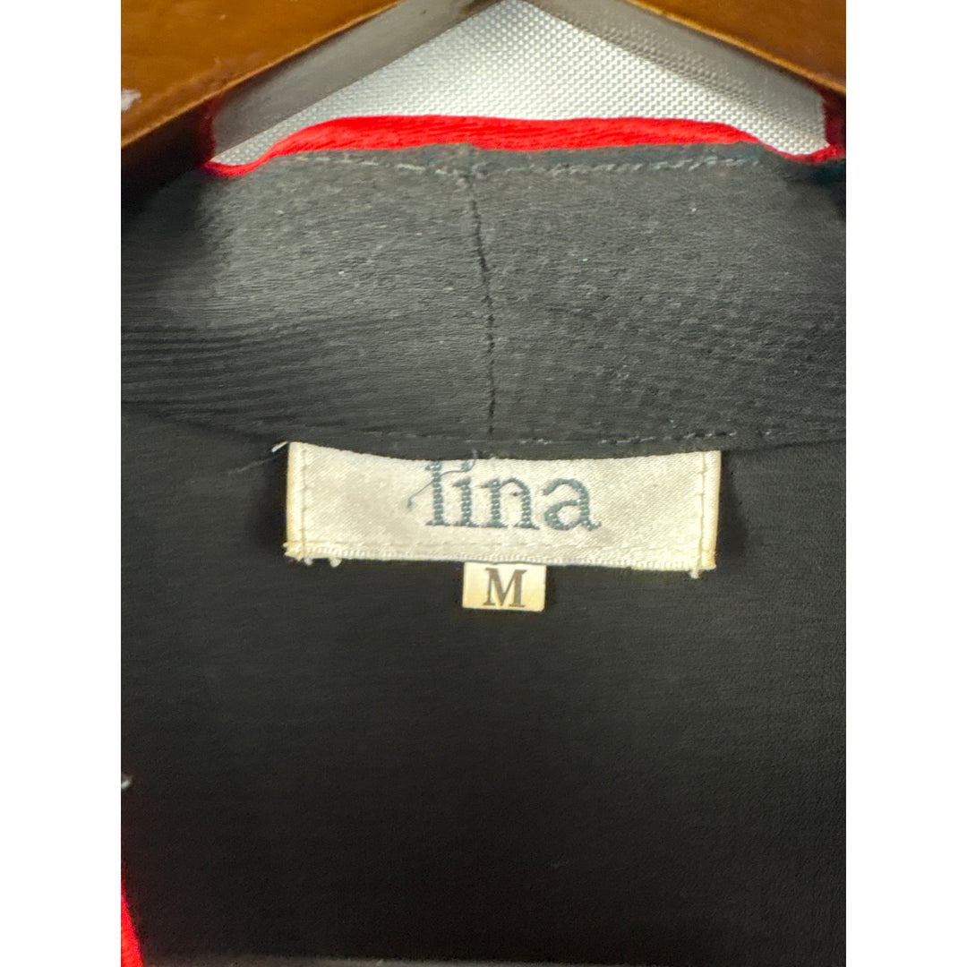 Women’s Lina Medium Black Asian Style Blouse w/ Floral Embroidery