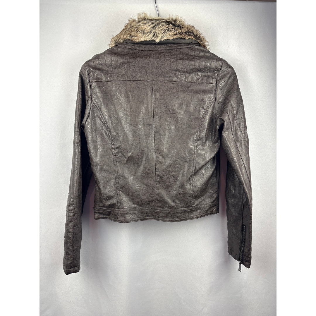 Women’s JouJou Large Brown Leather Jacket w/ Fur Collar