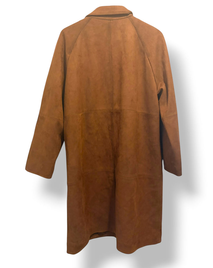 BCBGMAXAZRIA Brown Faux Suede Long Coat Size Large Quiet Luxury NWT