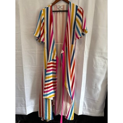 Women’s Color Me Courtney Taira Wrap Dress Multi Color Striped Maxi Sz M