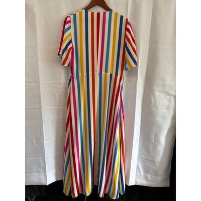 Women’s Color Me Courtney Taira Wrap Dress Multi Color Striped Maxi Sz M