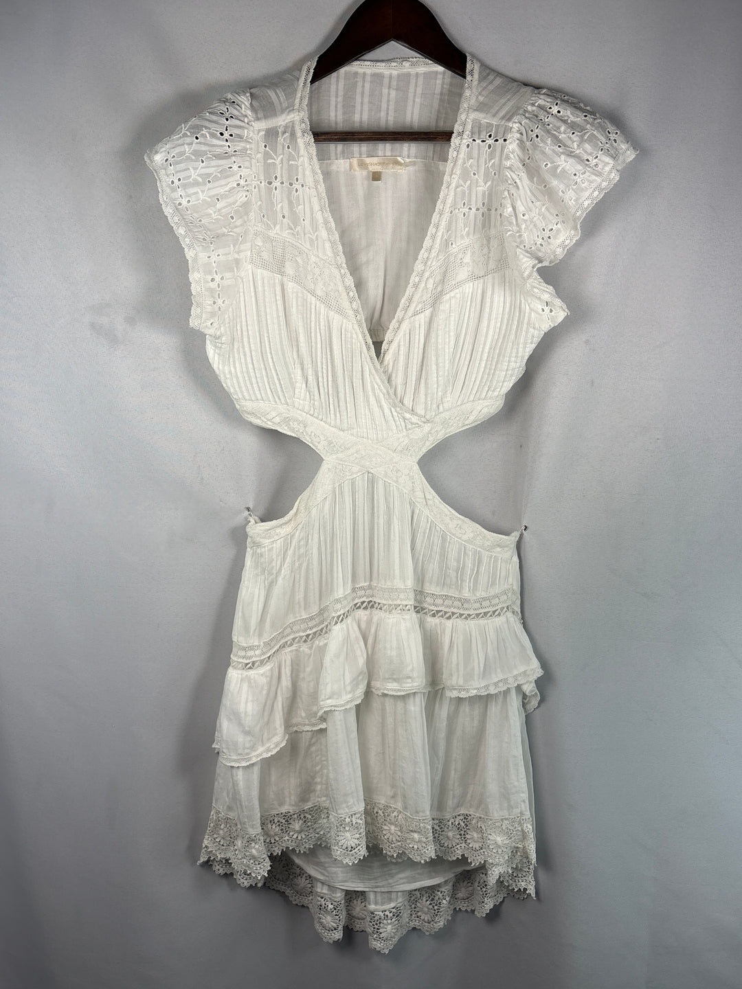 LoveShackFancy Womens White Short Sleeve Backless Cotton Mini Dress