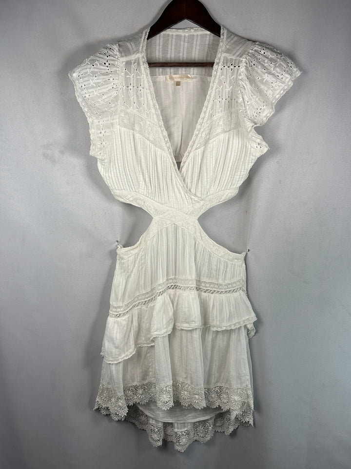 LoveShackFancy Womens White Short Sleeve Backless Cotton Mini Dress