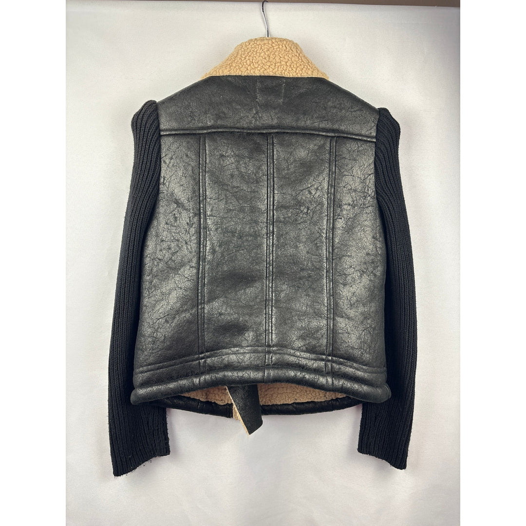 Women’s DKNY Jeans XS Black Suede Jacket w/ Knit Sleeves & Fur Lined