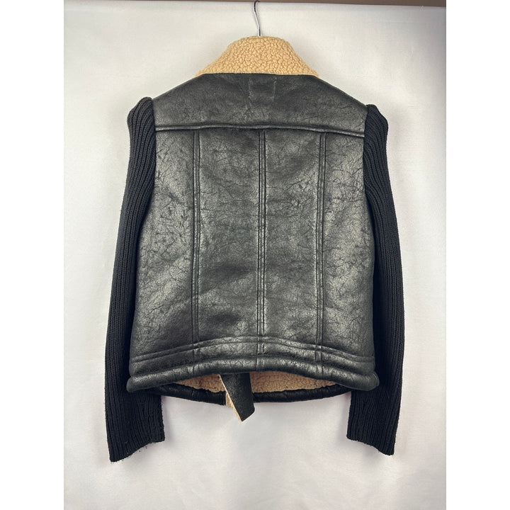Women’s DKNY Jeans XS Black Suede Jacket w/ Knit Sleeves & Fur Lined