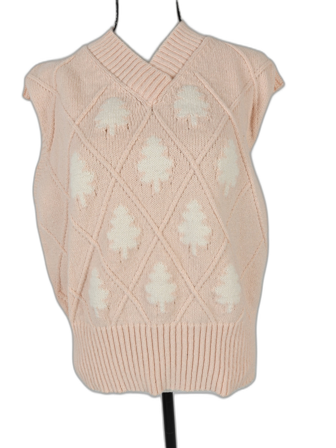 Womens SHEIN Sweater Vest Pink White Christmas Tree M