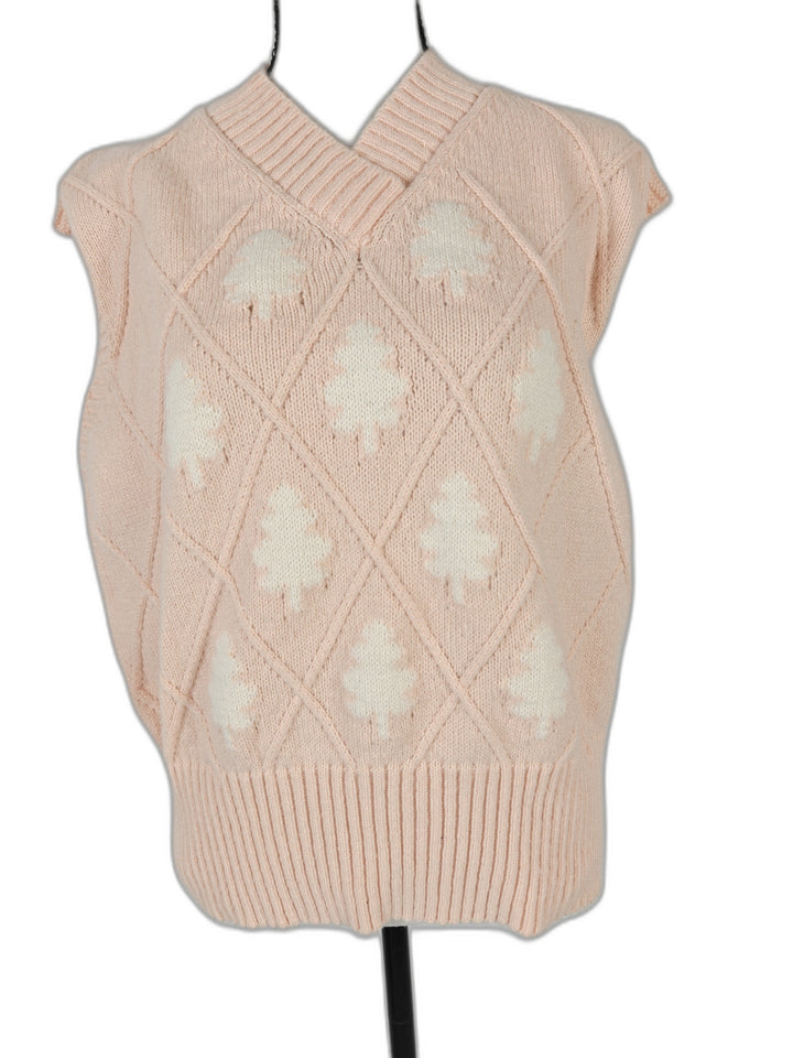 Womens SHEIN Sweater Vest Pink White Christmas Tree M
