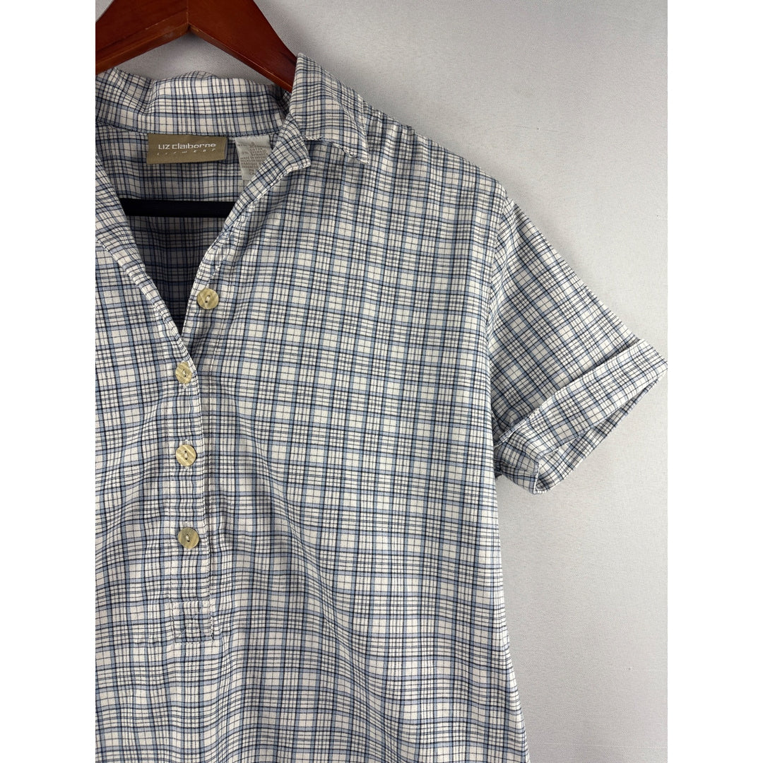 Liz Claiborne Lizwear Womens Plaid Short Sleeve Shirt S Cotton/Spandex