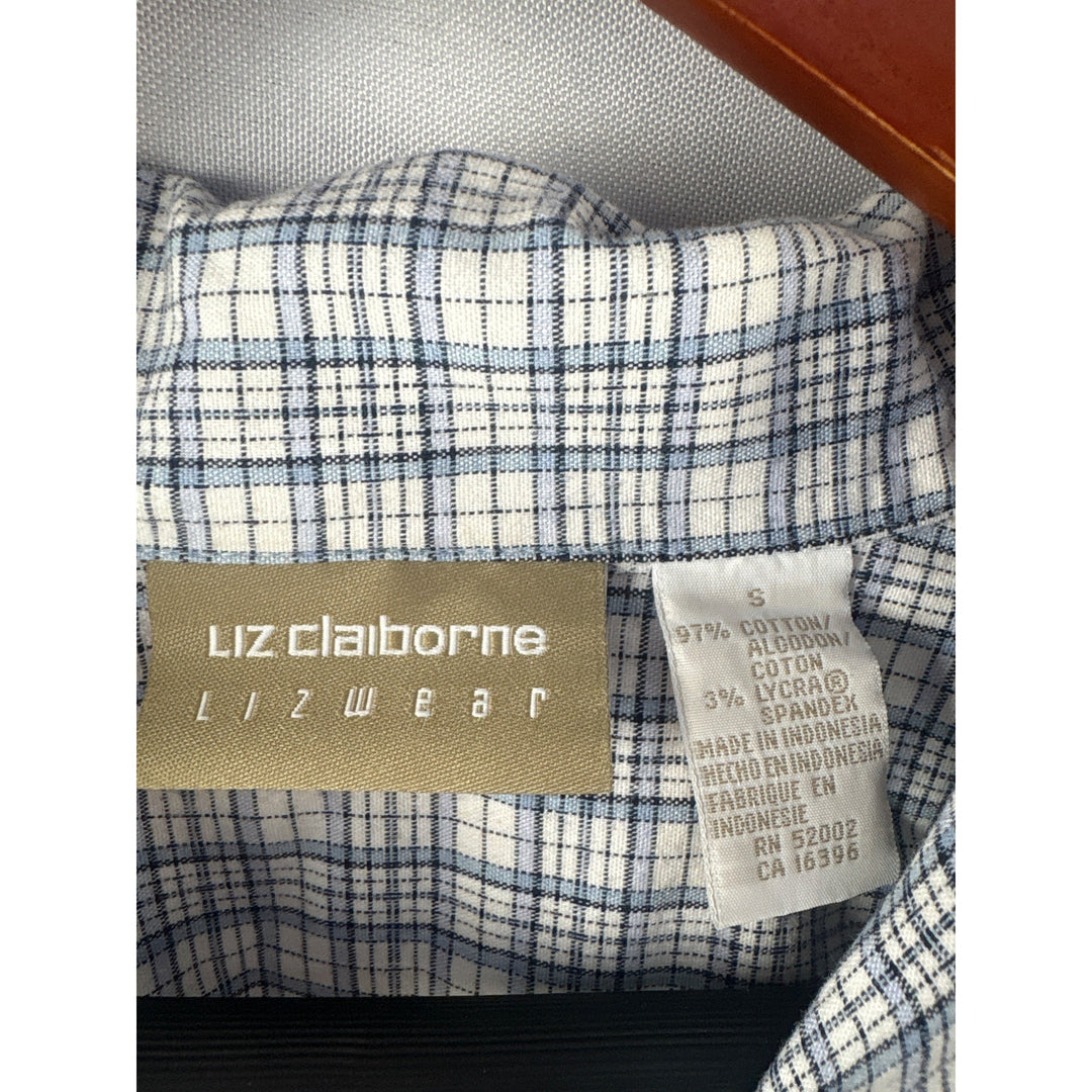 Liz Claiborne Lizwear Womens Plaid Short Sleeve Shirt S Cotton/Spandex