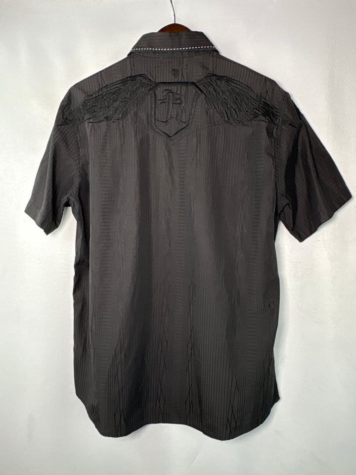 Womens Roar XXL Black Short Sleeve Button Up Shirt With Griffin Embroidery