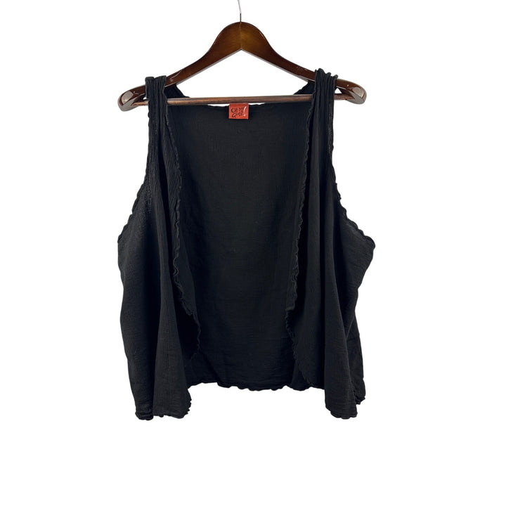 Women’s Oh My Gauze! XXL Black 100% Cotton Vest w/ Scalloped Edges