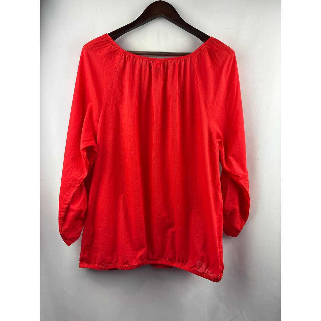 Women’s Lane Bryant Size 16 Bright Red Blouse w/ Embroidered Neckline