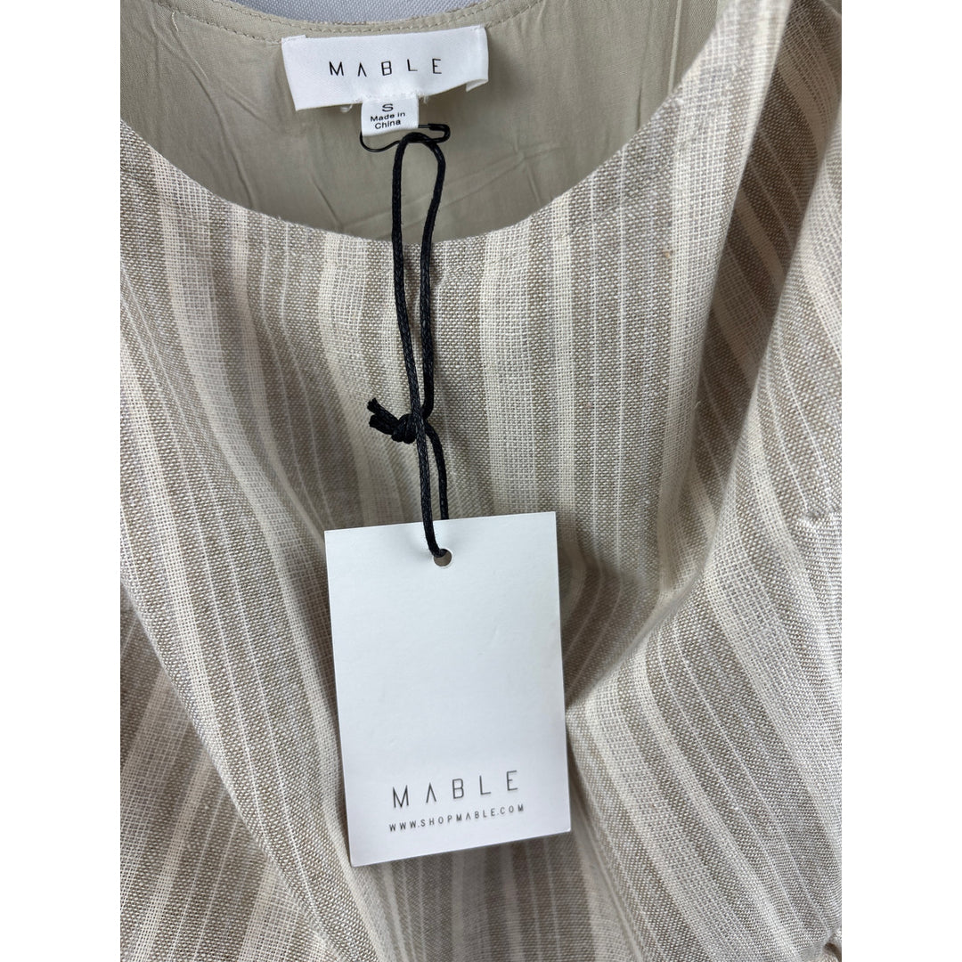 Women’s Mable Small Cream & Beige Striped Sleeveless Romper