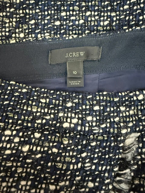 J.Crew Tweed Asymmetrical Wrap Pencil Skirt Navy White Sz10