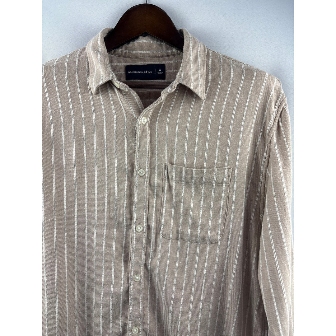 Women’s Abercrombie & Fitch Medium Tan & White Striped Button Up