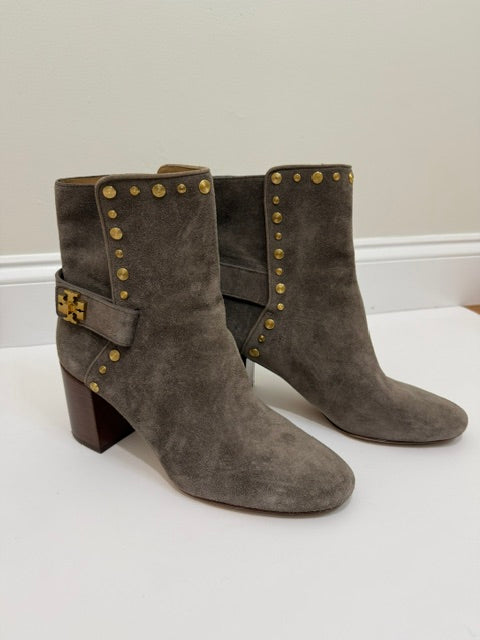 Tory Burch Kira 70mm Stud Suede Booties Bisonte Sz10