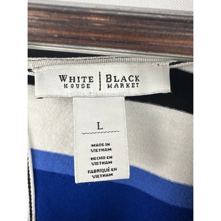 Women’s White House Black Market Large White, Blue & Black Striped Blouse