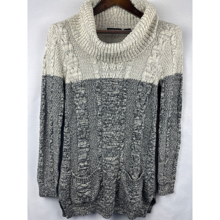 Women’s Jeanne Pierre Two-Toned Gray Cotton Knit Cowl Neck Sweater Size Small