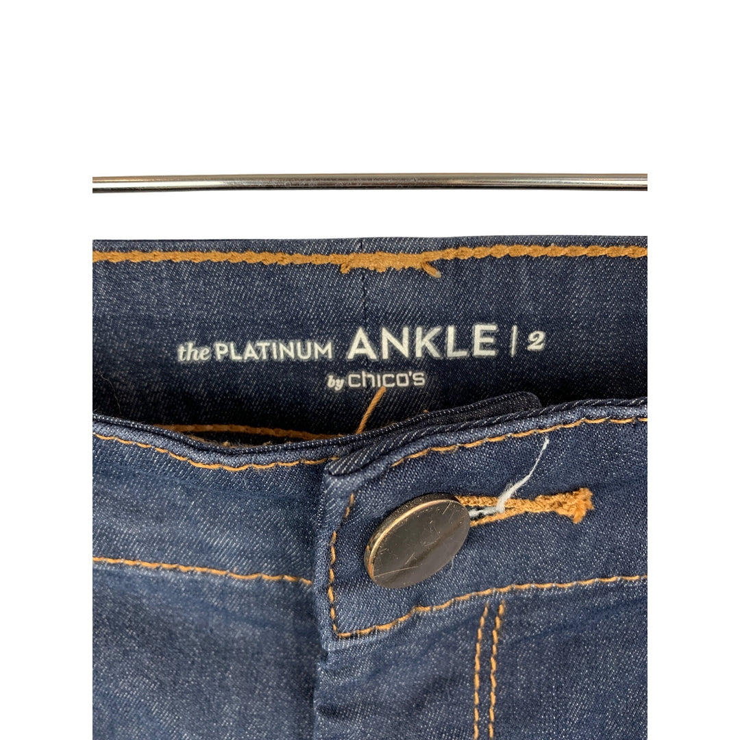 Chicos Platinum Ankle Jeans Size 2 Blue Denim Cotton Blend